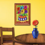 Rainbow Daisies in Designer Vase Poster<br><div class="desc">Deze ontwerper is gestript en met polka gestreepte vase veroverd met kleurrijke maaltijd in een regenboog van kleuren in dit opwindende afbeelding van de lente.</div>