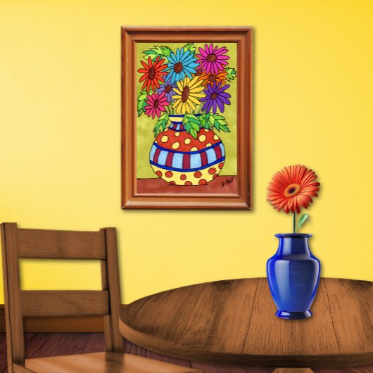 Rainbow Daisies in Designer Vase Poster