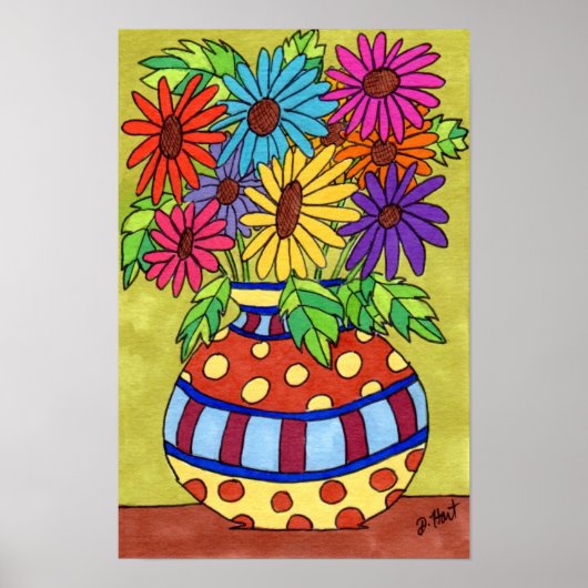 Rainbow Daisies in Designer Vase Poster (Voorkant)