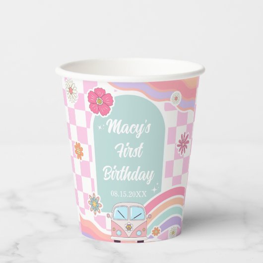 Rainbow Daisy Car Birthday Papieren Bekers (Voorkant)