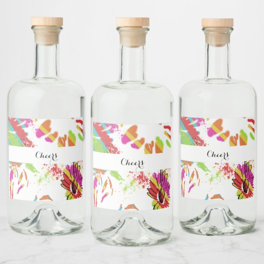 Rainbow Daisy Strip Design Bottle Likeurfles Etiket (Flessen)