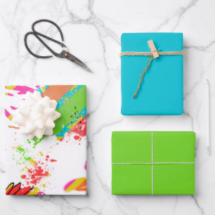 Rainbow Daisy Strip Design-Soft Blauwgroen/Limoen Inpakpapier Vel