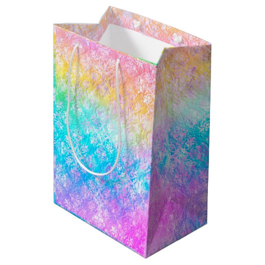 [Rainbow Damask] Elegante Kleurrijke Zachte Pastel Medium Cadeauzakje (Achterkant Gekanteld)