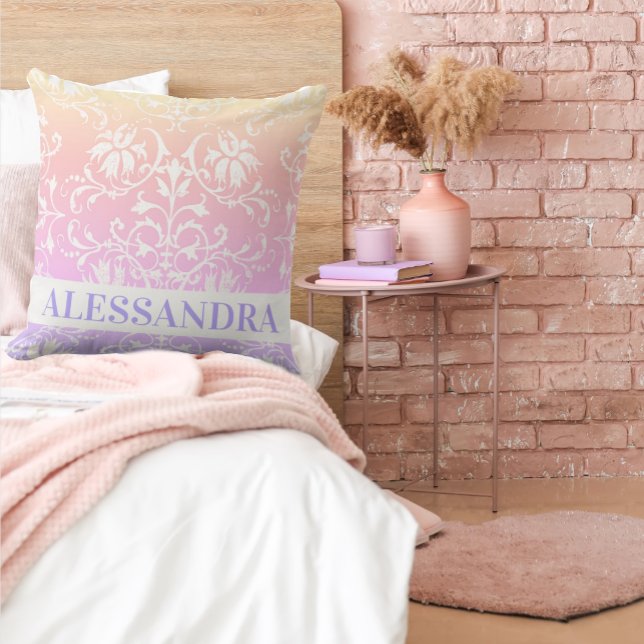 Rainbow Damask Girls Decor Kussen (Creator heeft geüpload)