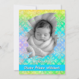 [Rainbow Damask] Soft Pastels Baby Boy Birth Aankondiging
