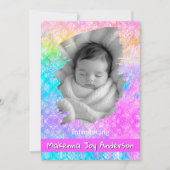 [Rainbow Damask] Soft Pastels Baby Girl Birth Aankondiging (Voorkant)