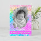 [Rainbow Damask] Soft Pastels Baby Girl Birth Aankondiging (Staand voorkant)