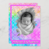 [Rainbow Damask] Soft Pastels Baby Girl Birth Aankondiging (Voorkant / Achterkant)