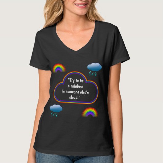 'Rainbow', dames met V-halszijde (zwart) T-shirt (Voorkant)