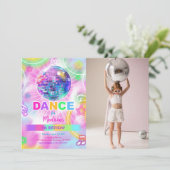 Rainbow Dance Disco Party Neon Glow Foto Kaart (Staand voorkant)