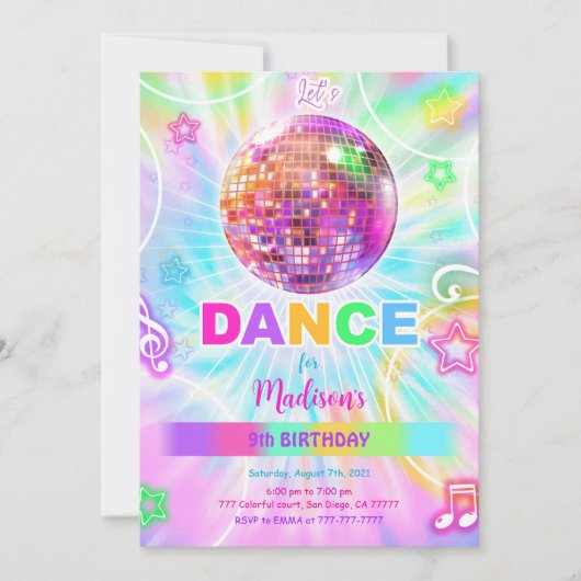 Rainbow Dance Disco Party Neon Glow Kaart (Voorkant)