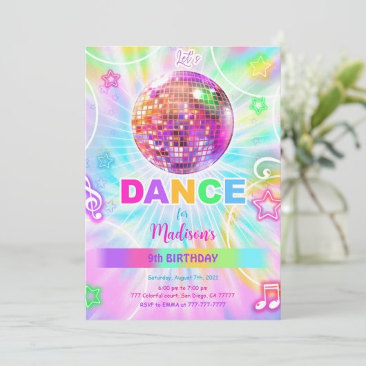 Rainbow Dance Disco Party Neon Glow Kaart (Staand voorkant)