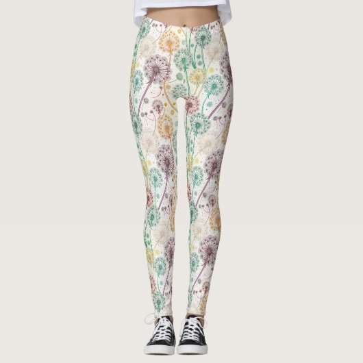 Rainbow Dandelion Breeze – grillige bloemen Leggings (Voorkant)