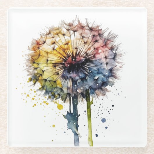 Rainbow Dandelion Glazen Onderzetter (Voorkant)