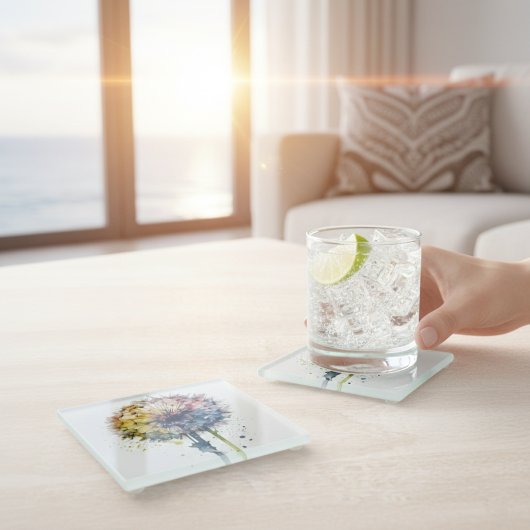 Rainbow Dandelion Glazen Onderzetter