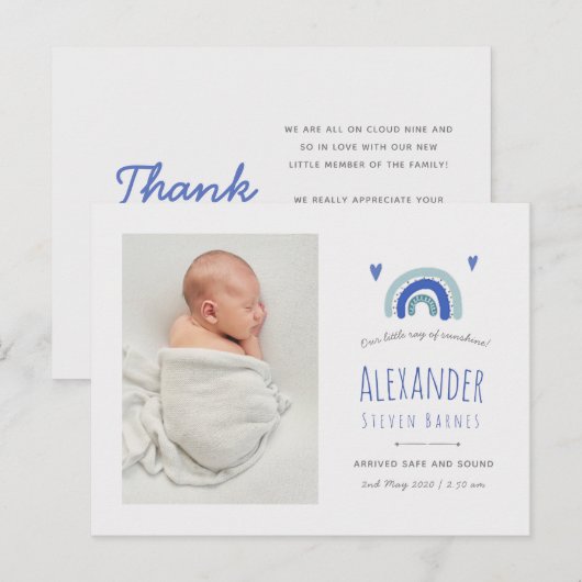 Rainbow dank je kaart, Nieuwe baby aankondiging Briefkaart (Voorkant / Achterkant)