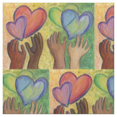 Rainbow DEI Love Hearts Material Art Fabric Stof (Close Up)
