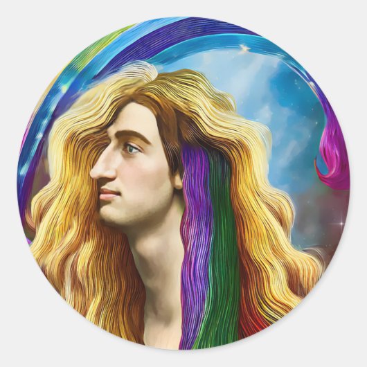 Rainbow Deity Man of All love Fantasy Art Ronde Sticker (Voorkant)