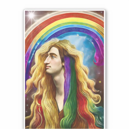 Rainbow Deity Man of All love Fantasy Art Sticker (Voorkant)