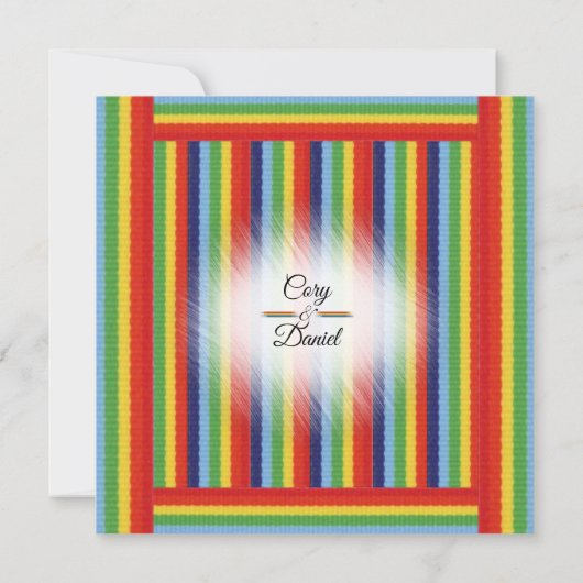 Rainbow Denim Ribbon Wedding Uitnodiging (Achterkant)