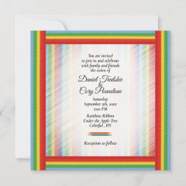 Rainbow Denim Ribbon Wedding Uitnodiging