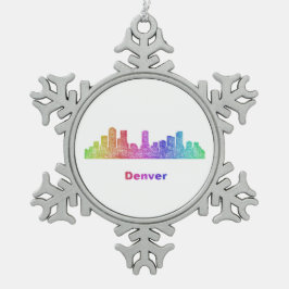 Rainbow Denver skyline Tin Sneeuwvlok Ornament