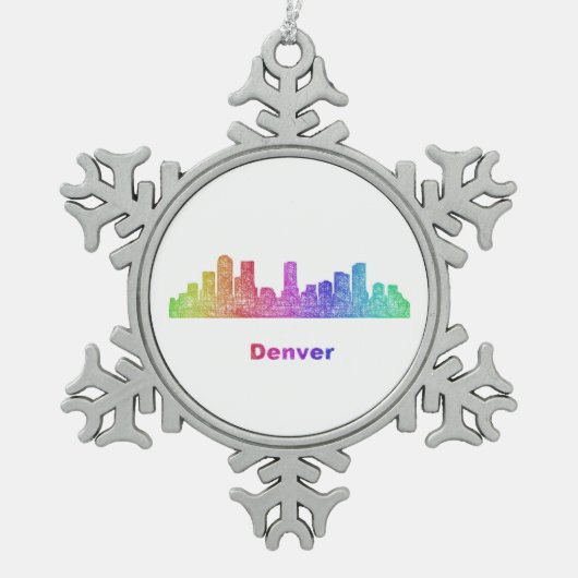 Rainbow Denver skyline Tin Sneeuwvlok Ornament (Voorkant)