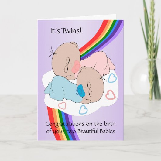 Rainbow Design New Born Baby Twins Kaart (Voorkant)