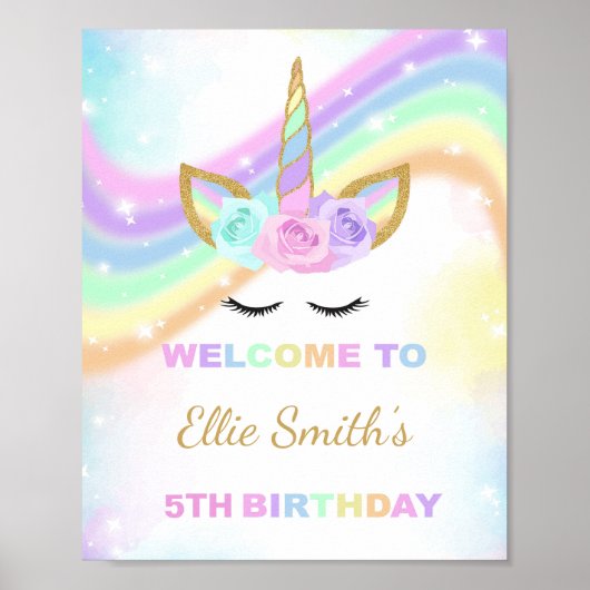 Rainbow Design Unicorn Welkomstsignalen Poster (Voorkant)