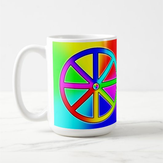 Rainbow Dharma Wheel - Boeddhistisch Koffiemok (Links)