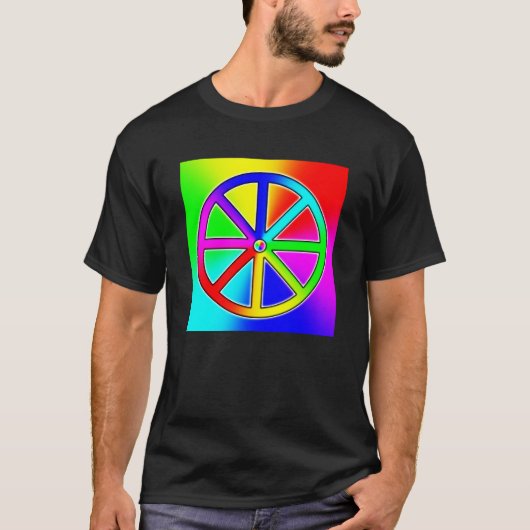 Rainbow Dharma Wheel - Boeddhistisch T-shirt (Voorkant)