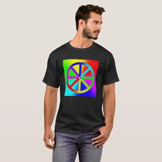 Rainbow Dharma Wheel - Boeddhistisch T-shirt (Voorkant volledig)