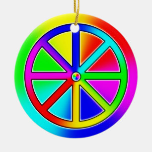 Rainbow Dharma Wheel Buddhist Keramisch Ornament