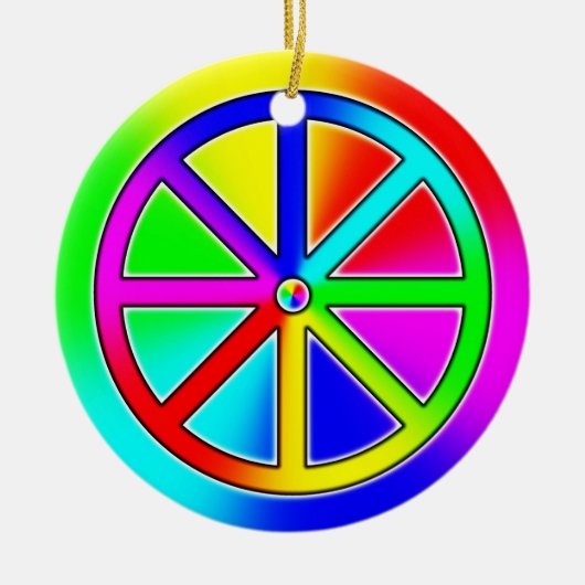 Rainbow Dharma Wheel Buddhist Keramisch Ornament (Voorkant)