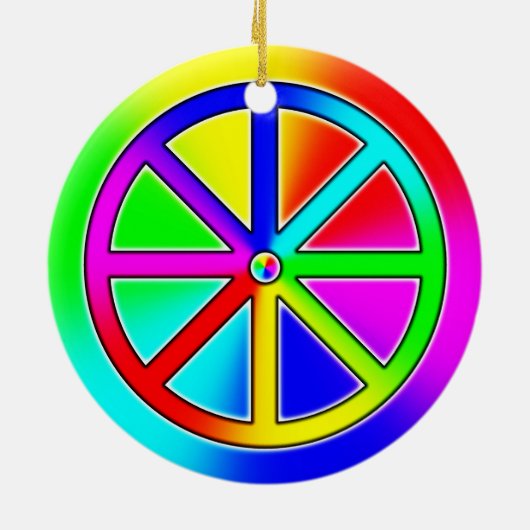 Rainbow Dharma Wheel Buddhist Keramisch Ornament (Achterkant)