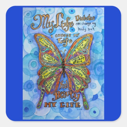 Rainbow Diabetes Butterfly Support Label Stickers (Voorkant)