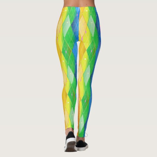 Rainbow Diamond Pride Argyle Sparkle Harlequin Leggings (Achterkant)