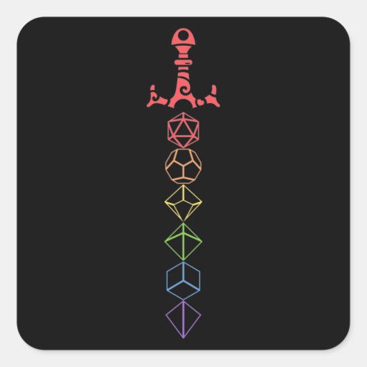 Rainbow Dice Sword Tabletop RPG Gaming Vierkante Sticker (Voorkant)