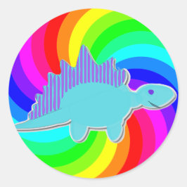 Rainbow Dinosaur Blue Stegosaurus Ronde Sticker