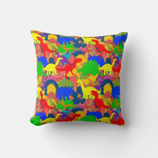 Rainbow Dinosaur Kind Room Nursery Bright Accent Kussen (Voorkant)