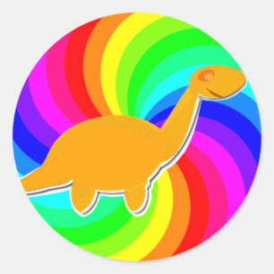 Rainbow Dinosaur Oranje Diplodocus Ronde Sticker