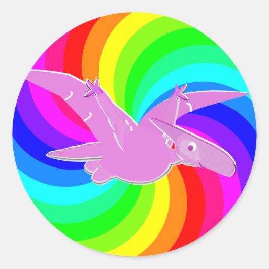 Rainbow Dinosaur Roze Pteranodon Ronde Sticker (Voorkant)