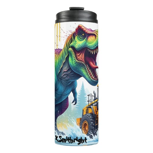 Rainbow Dinosaur Yellow Loader Clash Thermosbeker (Voorkant)