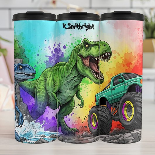 Rainbow Dinosaurs Monster Truck Action Thermosbeker