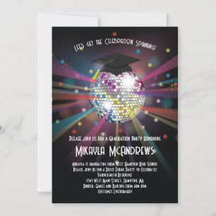 Rainbow Disco Ball Graduation Party Invitation Kaart