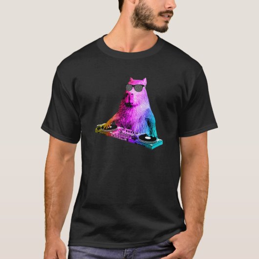 Rainbow Dj Capybara House Music T-shirt (Voorkant)