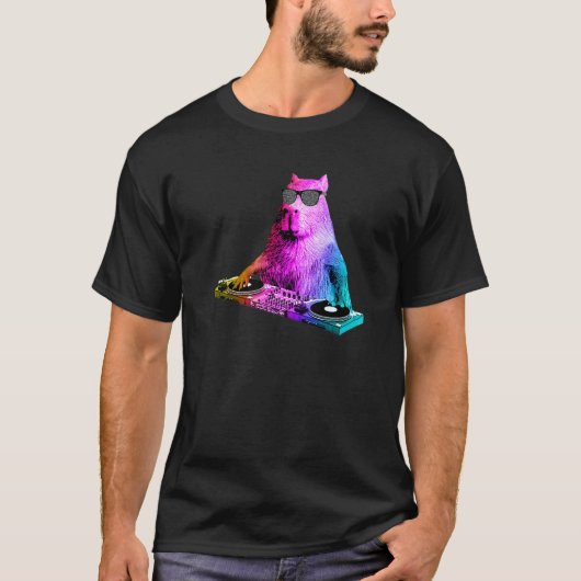 Rainbow Dj Capybara House Music T-shirt (Voorkant)