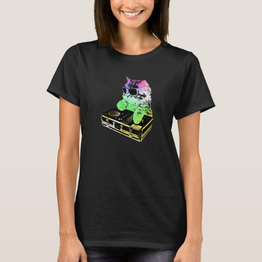 Rainbow DJ Cat krabben T-shirt (Voorkant)