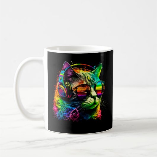 Rainbow DJ Cat met zonnebril Koffiemok (Links)