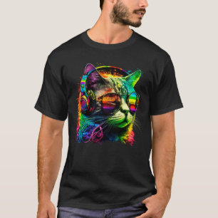 Rainbow Dj-kat met hoofdtelefoon en zonnebrillen T-shirt